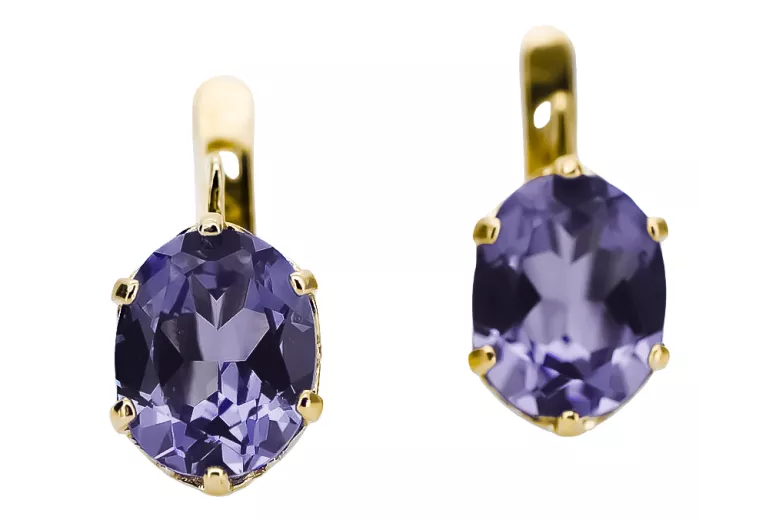Or jaune 8 carats 333 Alexandrite des boucles d'oreilles vec003x-ax Russe Soviétique URSS Artisanat vintage Art Deco style